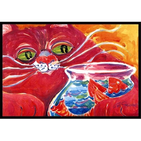 Carolines Treasures Carolines Treasures 6048MAT Big Red Cat at the fishbowl Indoor Or Outdoor Mat - 18 x 27 in. 6048MAT